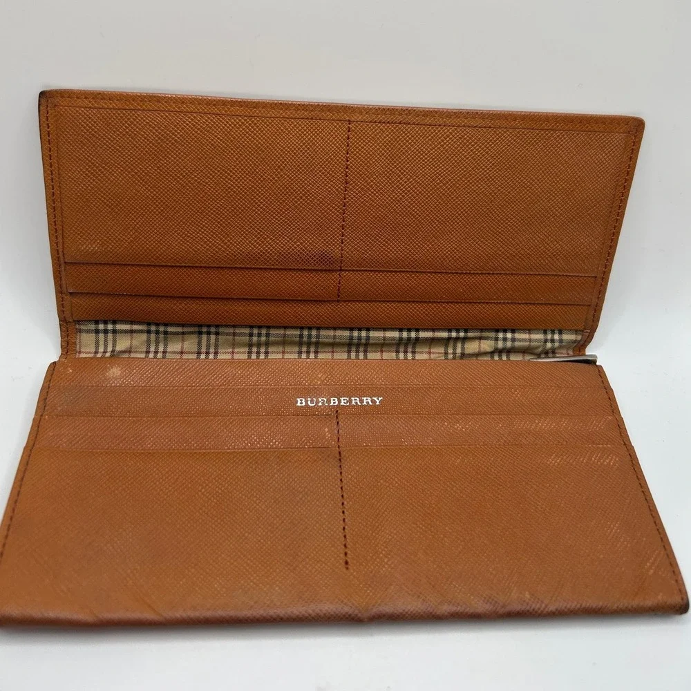 Burberry Brown Leather Haymarket Check Long Wallet #358